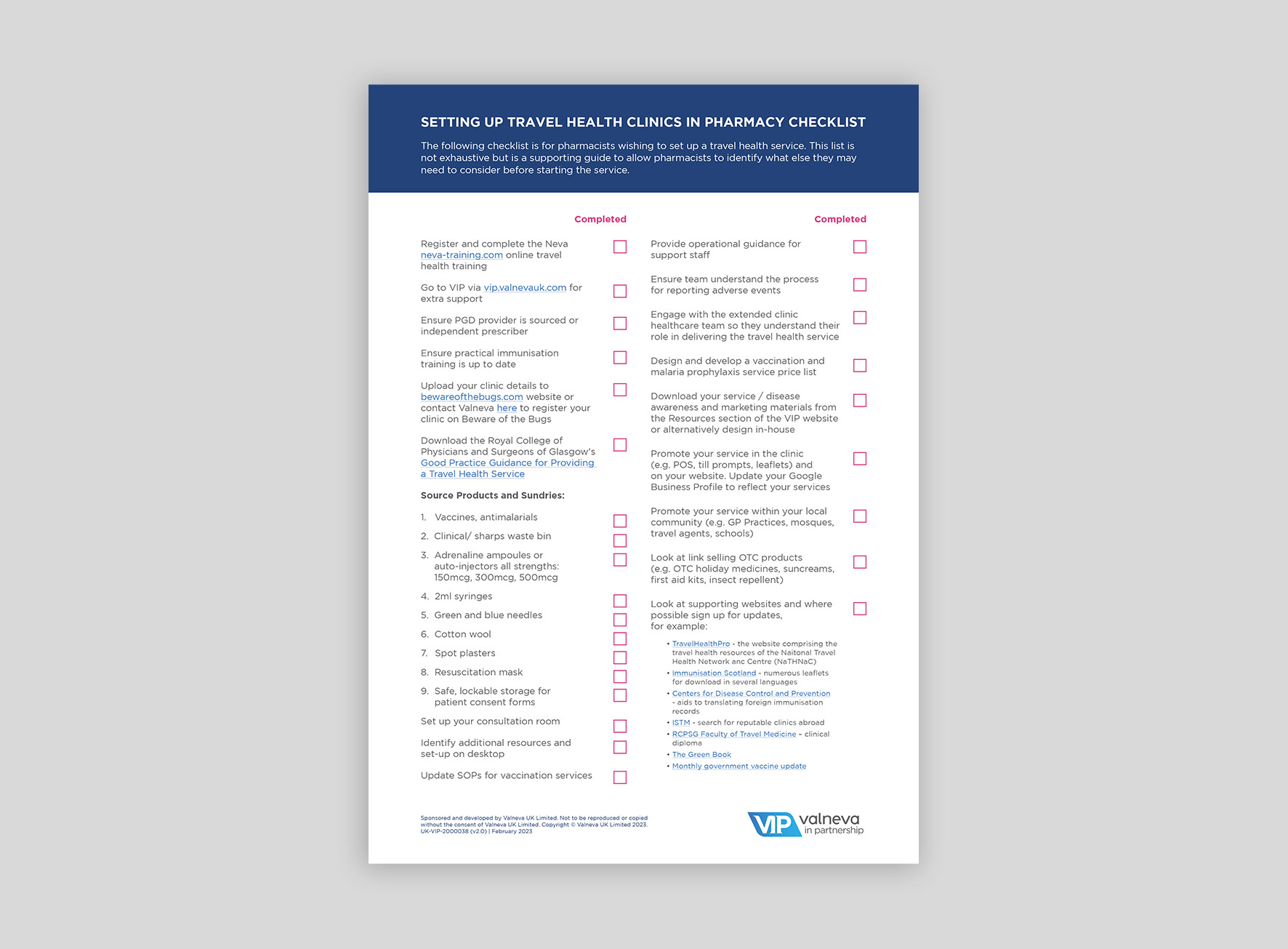 Travel Health Clinic Checklist